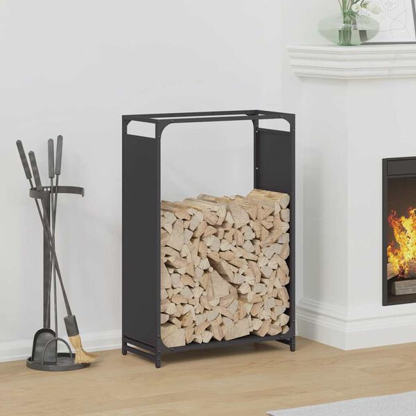 vidaXL Firewood Rack Black 23.6x11.0x35.4" Cold-rolled steel