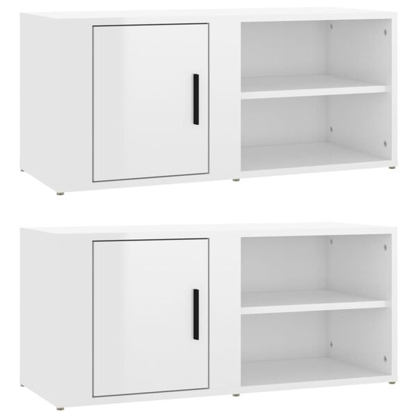 vidaXL TV Cabinet Set of 2 High Gloss White Engineered Wood Medium