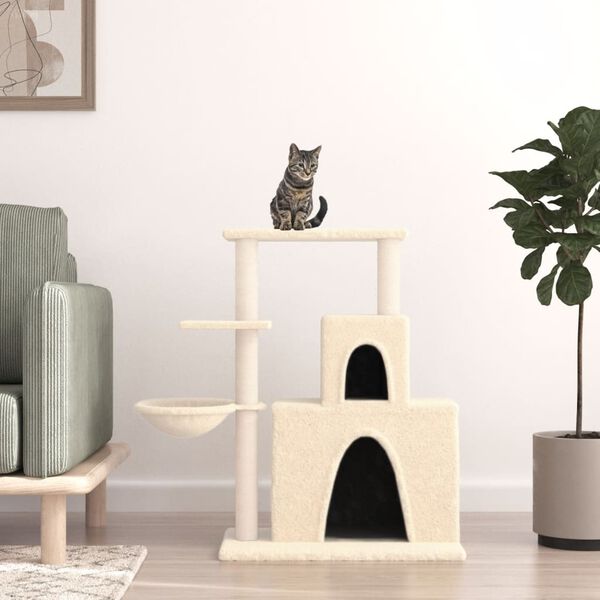 vidaXL Cat Tree Cream Engineered wood, Plush, Sisal Medium Modern
