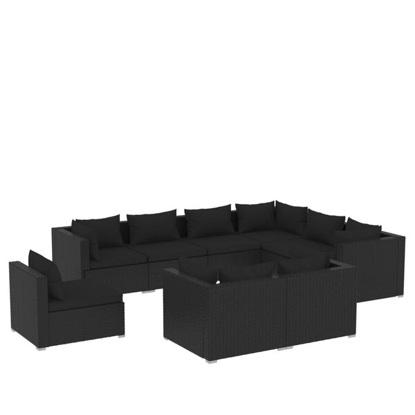 vidaXL Garden Lounge Set Black PE rattan 9 Pieces Modular