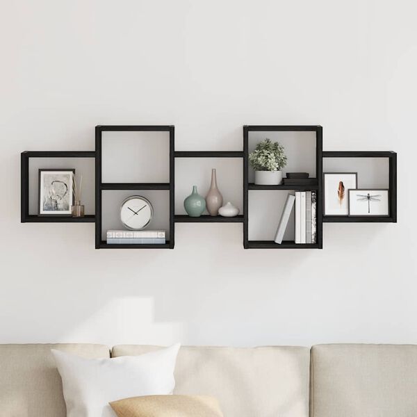 vidaXL Wall Shelf Black Oak 129x18x42 cm Engineered Wood