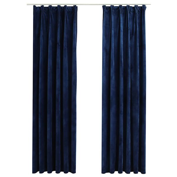 vidaXL Blackout Curtains 2 pcs with Hooks Velvet Dark Blue 55.1x96.5"
