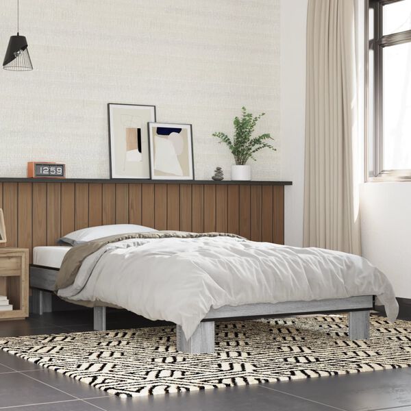 vidaXL Bed Frame Grey Sonoma Engineered wood, Metal Single Durable