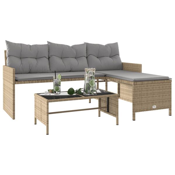 vidaXL Garden Sofa Mix beige PE Rattan, Powder-Coated Steel, Tempered Glass