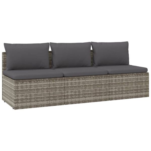 vidaXL 3-Seater Garden Sofa Grey Poly Rattan Large Adjustable Feet