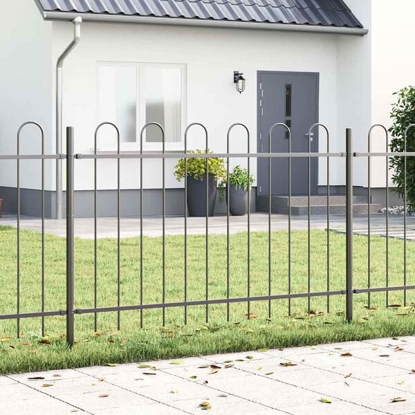 vidaXL Garden Fence 3 pcs Grey 16.73 x 2.62 ft Powder-coated Steel