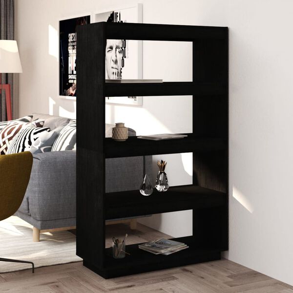 vidaXL Book Cabinet Black Solid Pinewood Medium Book Cabinet