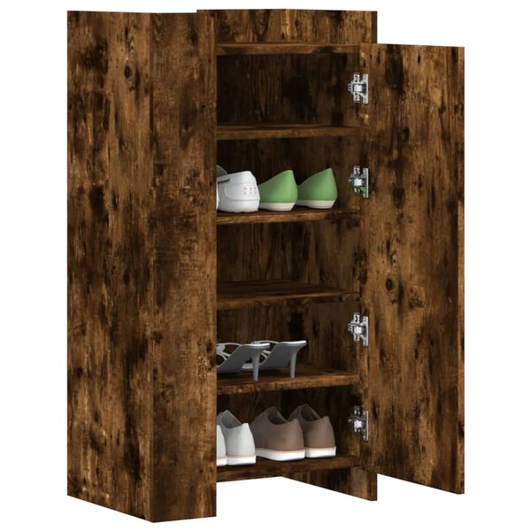 vidaXL Shoe Cabinet Smoked Oak Engineered Wood Compact Shoe Storage