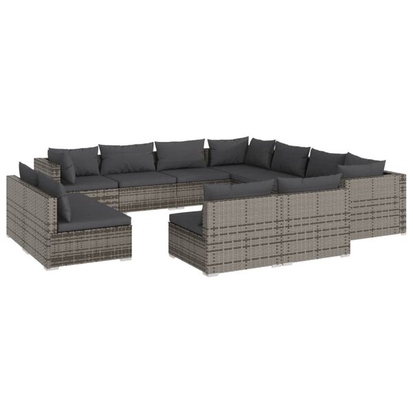 vidaXL Garden Lounge Set Grey PE rattan, Powder-coated steel, Plastic