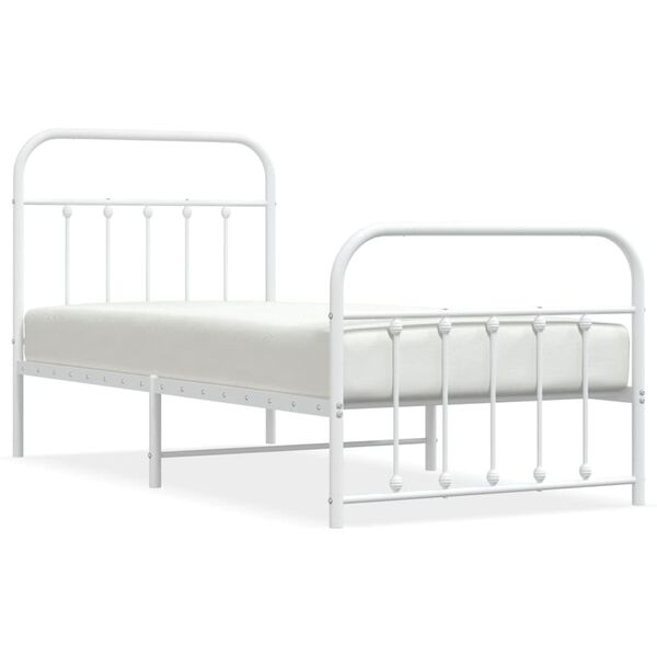 vidaXL Bed Frame White Powder-Coated Steel Single Bed Frame