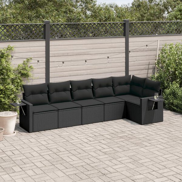 vidaXL Garden Sofa Set Black PE rattan, powder-coated steel Large