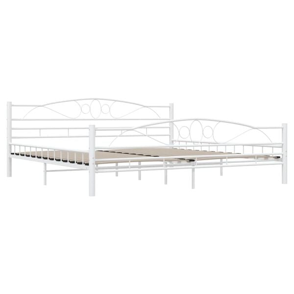 vidaXL Bed Frame White Metal, Plywood 78.7 x 78.7 in Durable Bed Frame