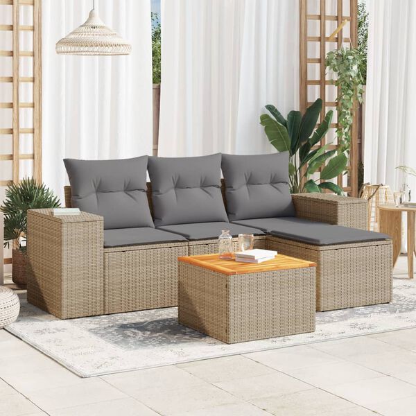 vidaXL Garden Sofa Set Beige PE Rattan 5 Piece Set Modular