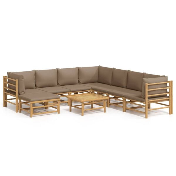 vidaXL Garden Lounge Set Taupe Bamboo, 100% polyester 9-piece set