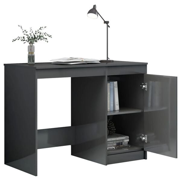 vidaXL Desk High gloss grey Engineered wood 39.4x19.7x29.9 in
