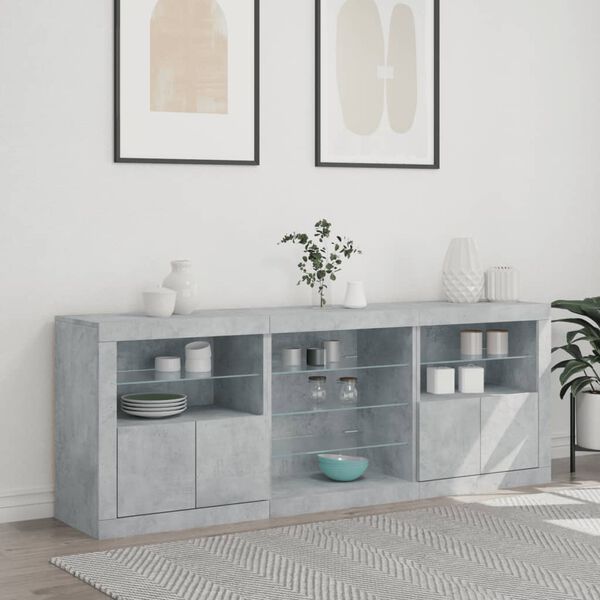 vidaXL Sideboard Concrete grey Engineered wood, glass Large Sideboard