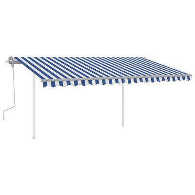 vidaXL Manual Retractable Awning with Posts 13.1'x9.8' Blue and White