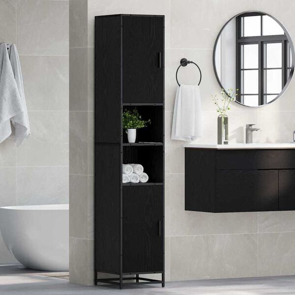 vidaXL Bathroom Furniture Set Black Oak 13.78 x 14.76 x 74.21 in