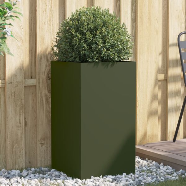vidaXL Planter Olive Green Cold-rolled steel 16.5x15.0x29.5 in Durable