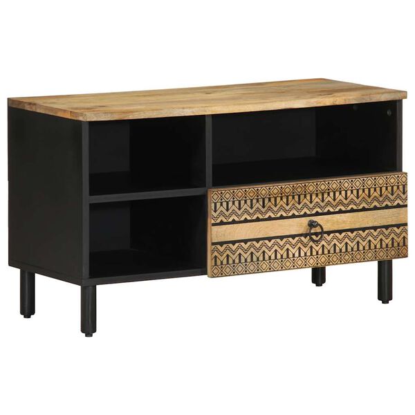 vidaXL TV Cabinet Black Solid rough mango wood, iron Medium Storage