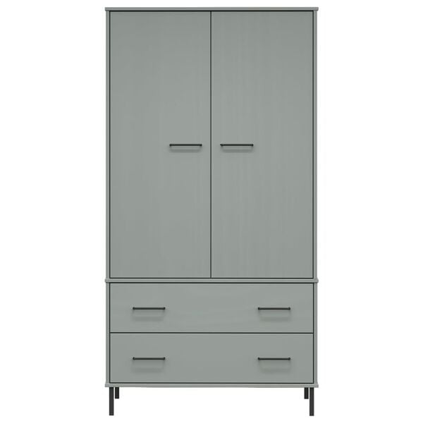 vidaXL Wardrobe Grey Solid pine wood, metal Compact Wardrobe
