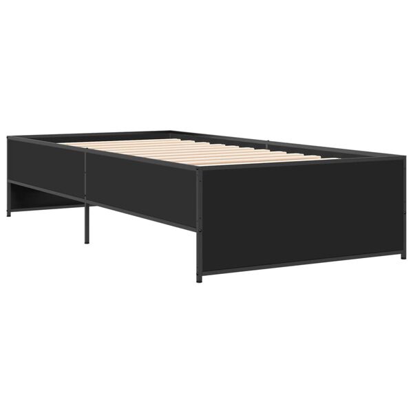 vidaXL Bed Frame Black Engineered Wood, Steel Single Modern Bed Frame