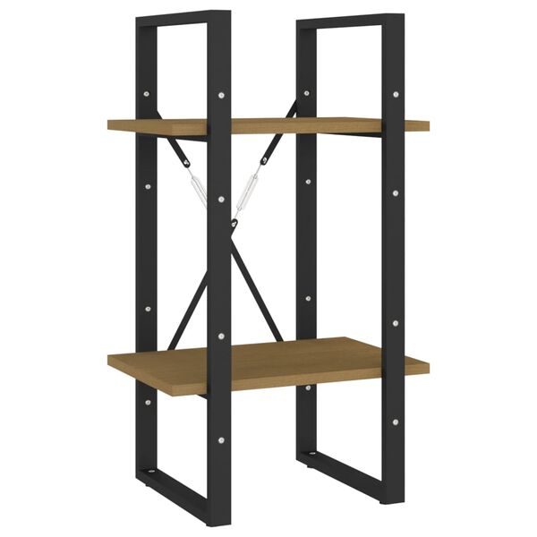 vidaXL Book Cabinet Black and Pine Solid Pine Wood Standard Book Cabinet