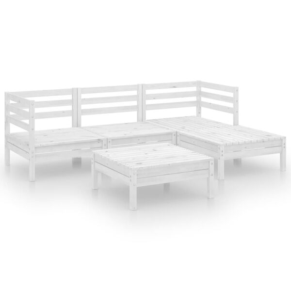 vidaXL Garden Lounge Set White Solid Pine wood 5 Piece Set Rustic