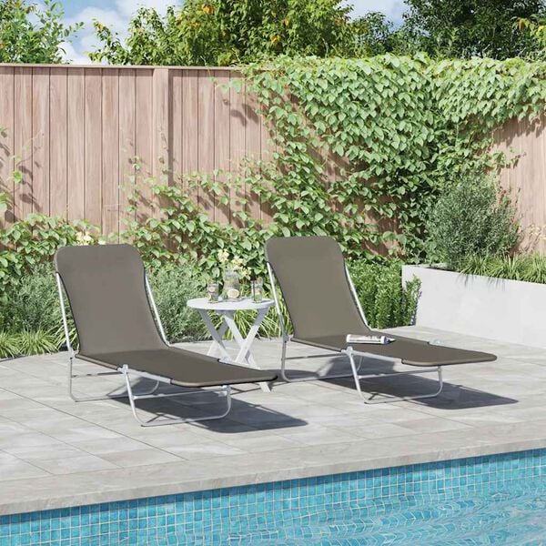 vidaXL Sunlounger Set of 2 Grey Powder-coated steel