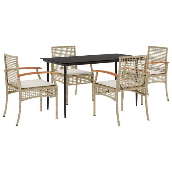vidaXL Garden Dining Set Beige chairs and cushions, Black table PE Rattan