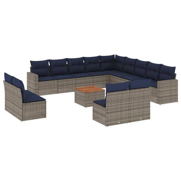 vidaXL 14 Piece Patio Sofa Set with Cushions Gray Poly Rattan