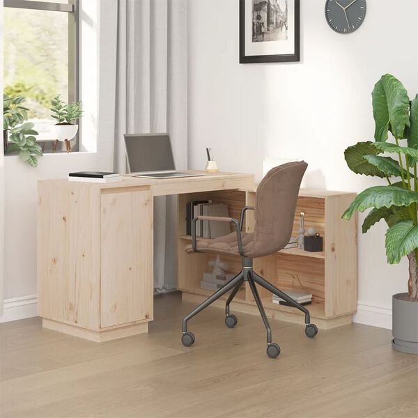 vidaXL Desk Natural wood Solid pine wood Medium Desk Rectangular