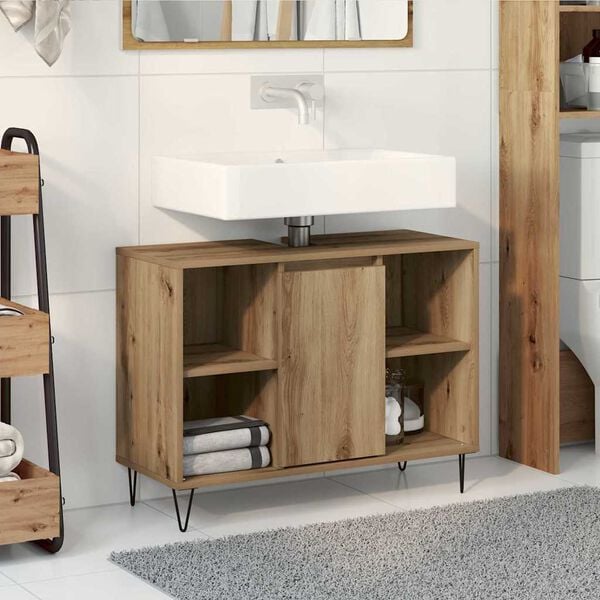 vidaXL Bathroom Cabinet with Door Artisan Oak 31.50 x 12.99 x 23.62 in