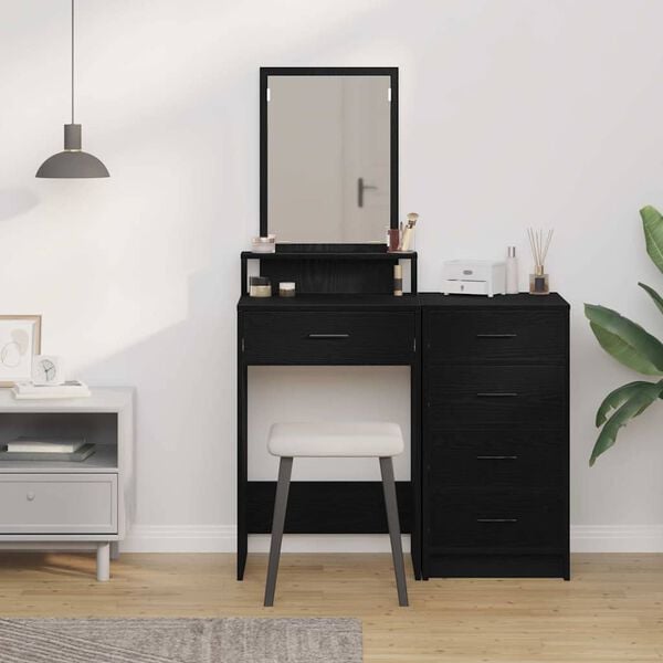 vidaXL Dressing Table with Drawer Black Oak 19.69 x 16.14 x 55.12 in