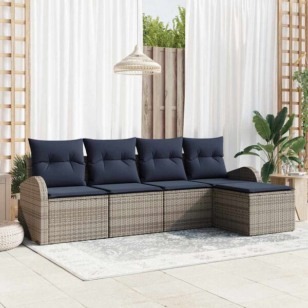 vidaXL Garden Sofa Set Grey Poly Rattan