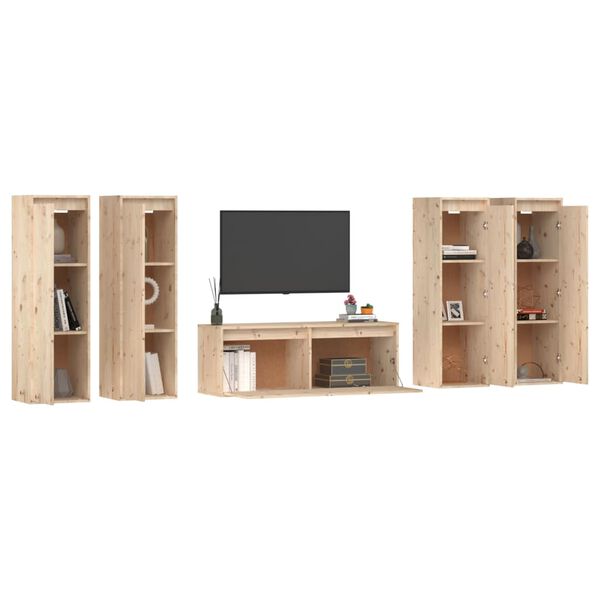 vidaXL TV Cabinet Set of 5 Natural wood Solid Pine Wood Medium