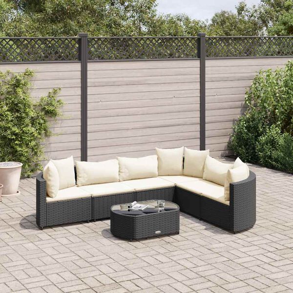 vidaXL Patio Sofa Set Set of 6 Black, Cream White