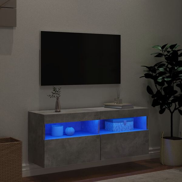 vidaXL TV Wall Stand with LED Lights Concrete Gray 39.4"x11.8"x15.7"