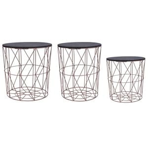 vidaXL Coffee Table Set of 3 Copper and Black MDF and Metal Stackable