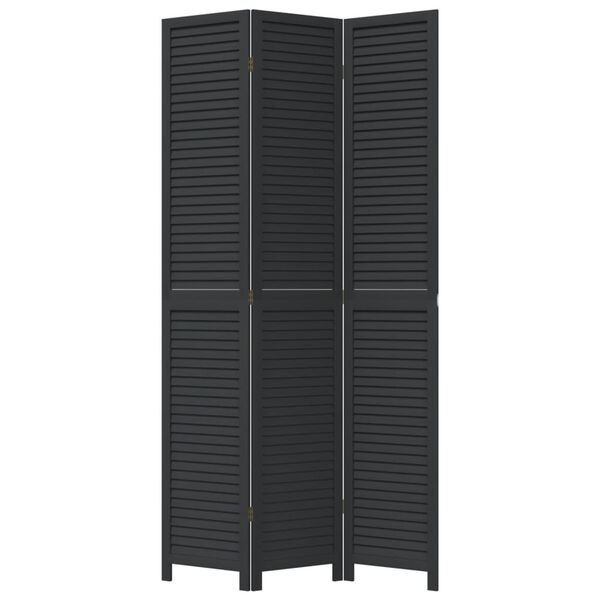 vidaXL Room Divider 3 Panels Black Solid Wood Paulownia