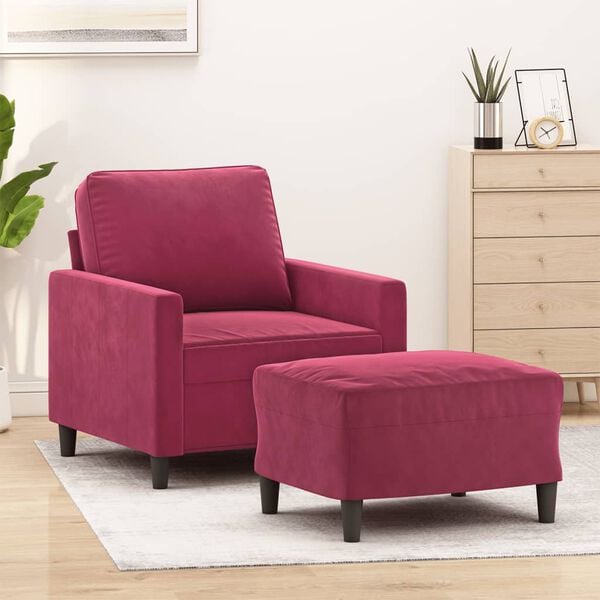 vidaXL Sofa Chair with Footstool Wine Red 23.6" Velvet
