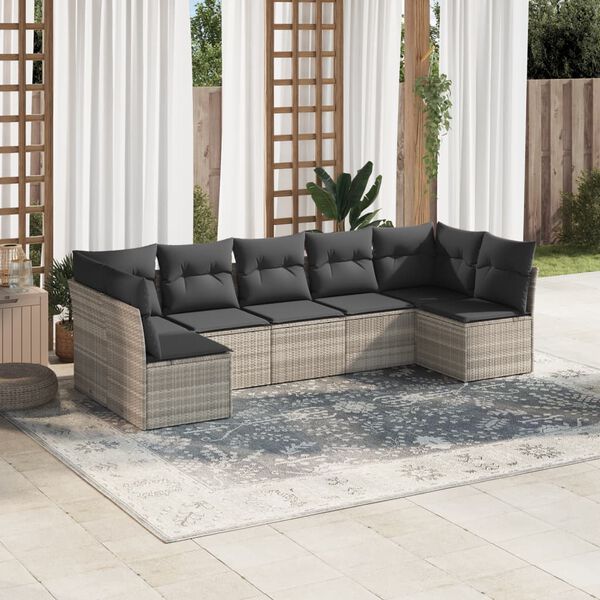 vidaXL Garden Sofa Set Light Grey PE rattan Large Removable Covers
