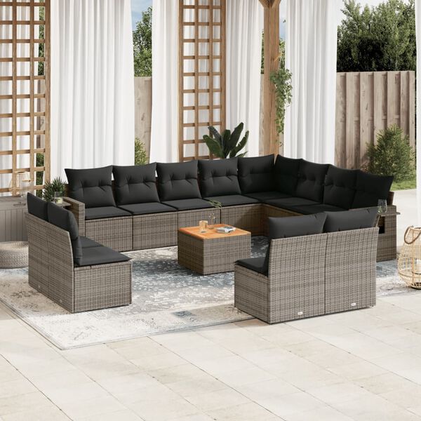 vidaXL Garden Sofa Set Grey PE Rattan Large Adjustable Armrests