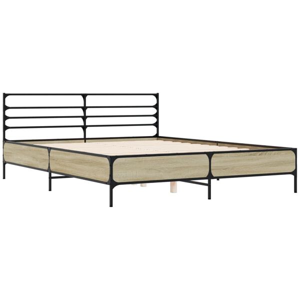 vidaXL Bed Frame Sonoma oak Engineered wood, metal 63 x 79 in Durable