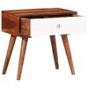 vidaXL Side Table Brown and White Solid Acacia Wood Small Side Table