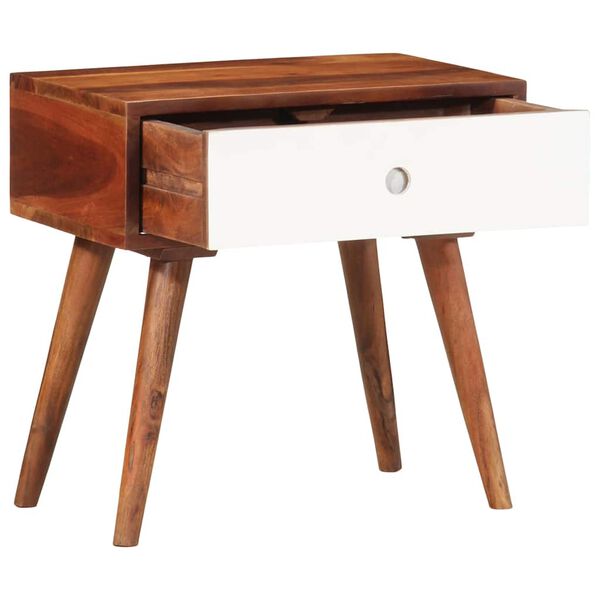 vidaXL Side Table Brown and White Solid Acacia Wood Small Side Table