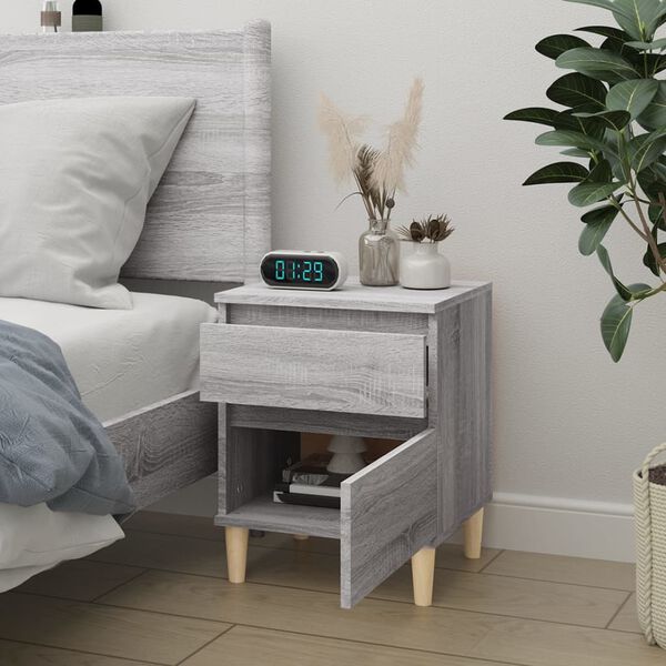 vidaXL Bedside Cabinet Grey Sonoma Engineered wood, solid eucalyptus wood