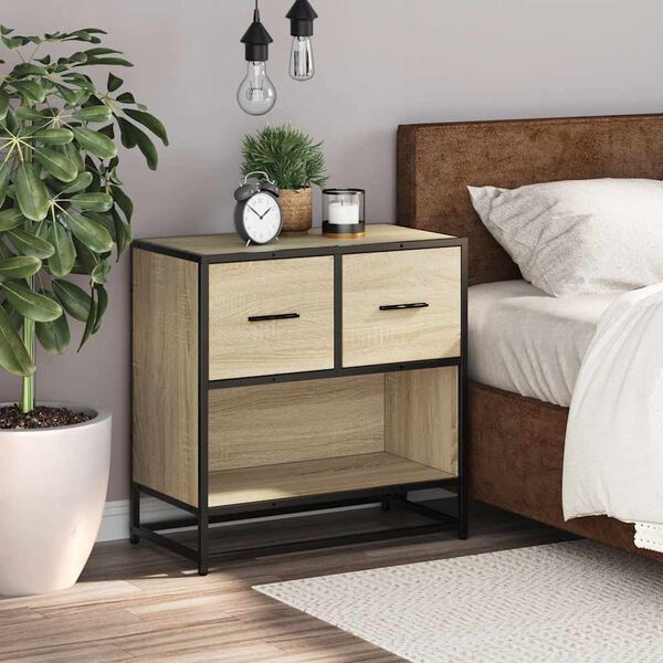 vidaXL Bedside Cabinet Sonoma oak Engineered wood, Metal Medium