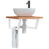 vidaXL Basin Shelf Beech wood with white brackets Steel and Solid Beech Wood
