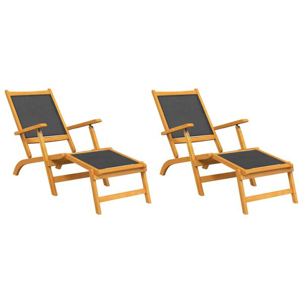 vidaXL Deck Chair Black Solid Acacia wood Large Foldable Deck Chair